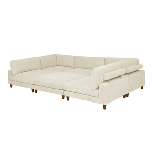 English Elm Large Corduroy Modular Sectional Sofa with Wooden Legs for Casual Living Rooms Beige B2748S00212