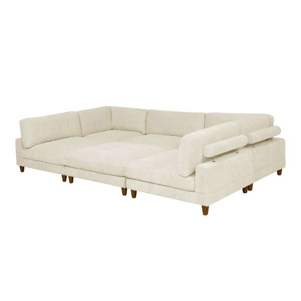 English Elm Large Corduroy Modular Sectional Sofa with Wooden Legs for Casual Living Rooms Beige B2748S00212
