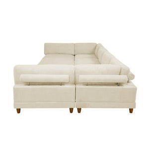 English Elm Large Corduroy Modular Sectional Sofa with Wooden Legs Mid-century Living Room Seating Beige B2748S00213