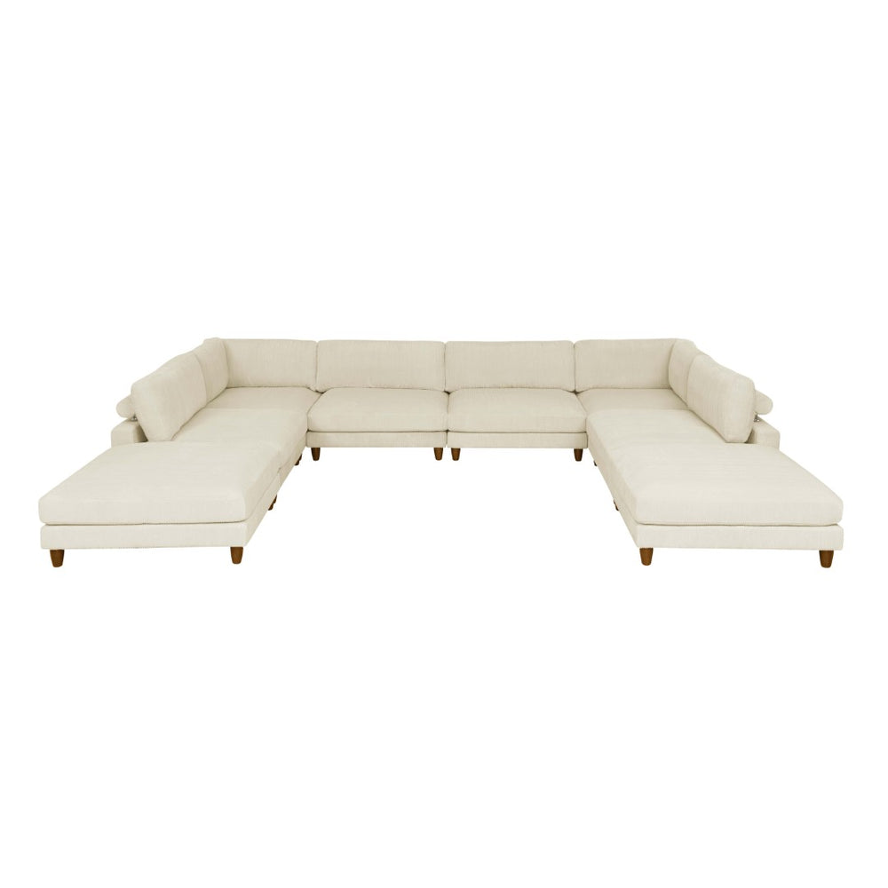 English Elm Large Corduroy Modular Sectional Sofa with Wooden Legs Mid-century Living Room Seating Beige B2748S00213