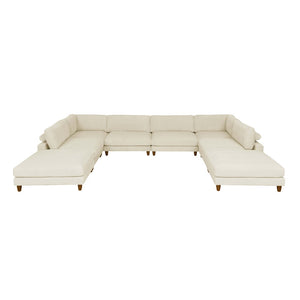 English Elm Large Corduroy Modular Sectional Sofa with Wooden Legs Mid-century Living Room Seating Beige B2748S00213