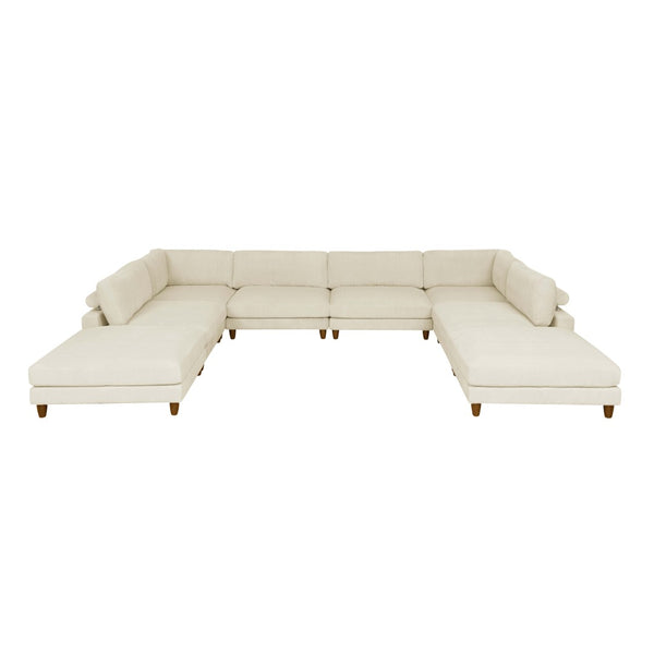 English Elm Large Corduroy Modular Sectional Sofa with Wooden Legs Mid-century Living Room Seating Beige B2748S00213