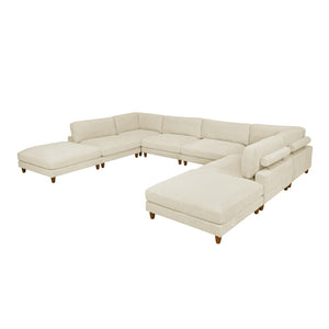 English Elm Large Corduroy Modular Sectional Sofa with Wooden Legs Mid-century Living Room Seating Beige B2748S00213