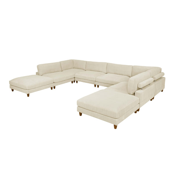 English Elm Large Corduroy Modular Sectional Sofa with Wooden Legs Mid-century Living Room Seating Beige B2748S00213