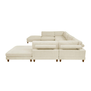 English Elm Large Corduroy Modular Sectional Sofa with Wooden Legs Mid-century Living Room Seating Beige B2748S00213