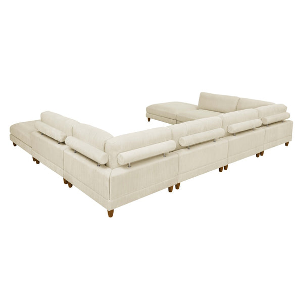 English Elm Large Corduroy Modular Sectional Sofa with Wooden Legs Mid-century Living Room Seating Beige B2748S00213