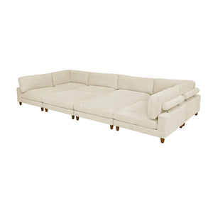 English Elm Large Corduroy Modular Sectional Sofa with Wooden Legs Mid-century Living Room Seating Beige B2748S00213