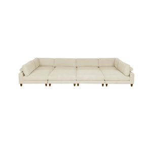 English Elm Large Corduroy Modular Sectional Sofa with Wooden Legs Mid-century Living Room Seating Beige B2748S00213