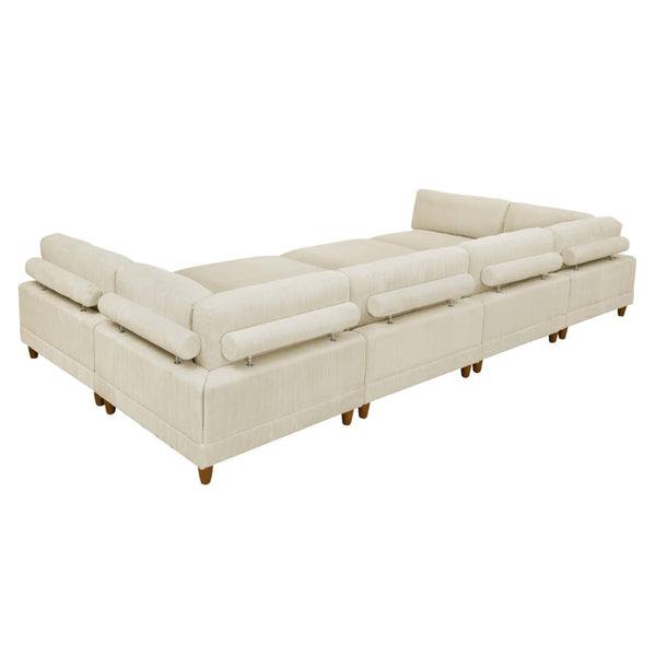 English Elm Large Corduroy Modular Sectional Sofa with Wooden Legs Mid-century Living Room Seating Beige B2748S00213