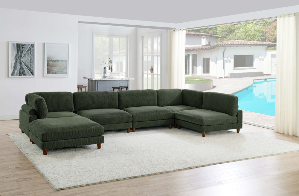 English Elm Large Corduroy Modular Sectional Sofa with Wooden Legs for Casual Living Rooms Dark Green B2748S00214