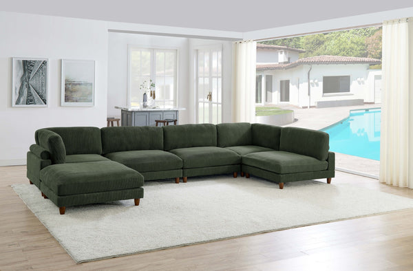 English Elm Large Corduroy Modular Sectional Sofa with Wooden Legs for Casual Living Rooms Dark Green B2748S00214