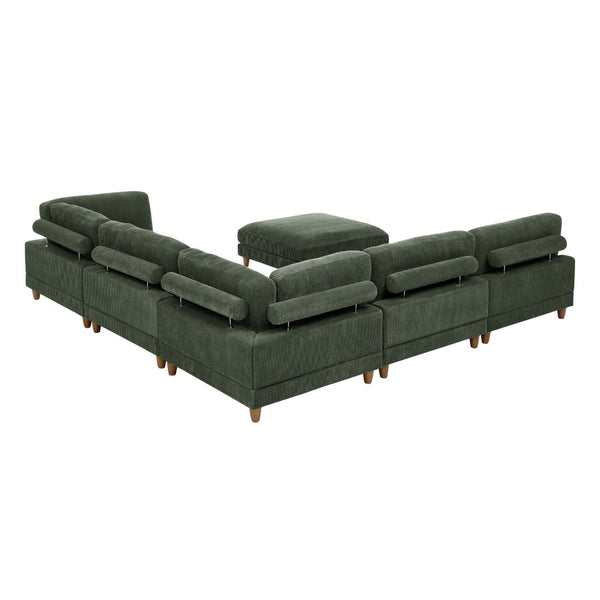 English Elm Large Corduroy Modular Sectional Sofa with Wooden Legs for Casual Living Rooms Dark Green B2748S00214