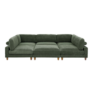 English Elm Large Corduroy Modular Sectional Sofa with Wooden Legs for Casual Living Rooms Dark Green B2748S00214