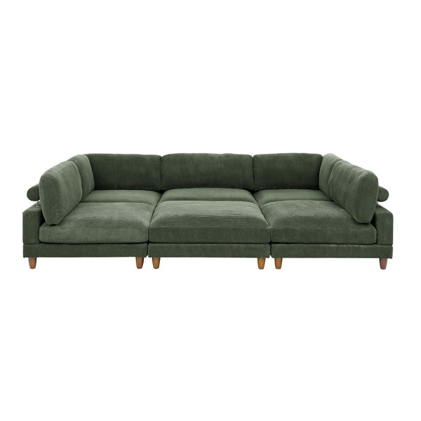 English Elm Large Corduroy Modular Sectional Sofa with Wooden Legs for Casual Living Rooms Dark Green B2748S00214
