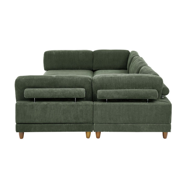 English Elm Large Corduroy Modular Sectional Sofa with Wooden Legs for Casual Living Rooms Dark Green B2748S00214