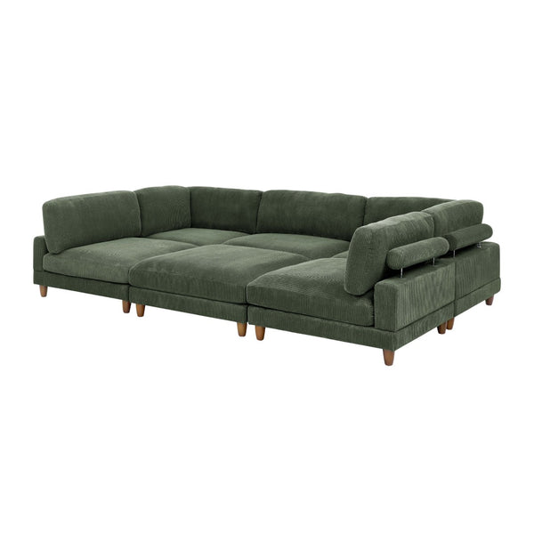 English Elm Large Corduroy Modular Sectional Sofa with Wooden Legs for Casual Living Rooms Dark Green B2748S00214