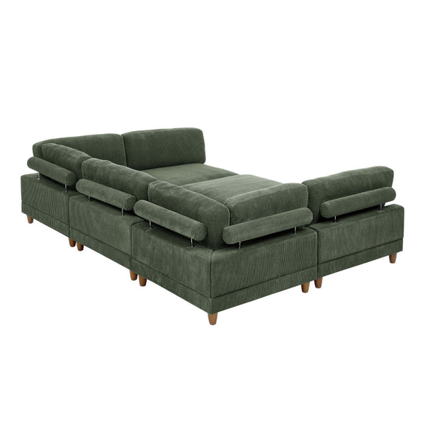 English Elm Large Corduroy Modular Sectional Sofa with Wooden Legs for Casual Living Rooms Dark Green B2748S00214