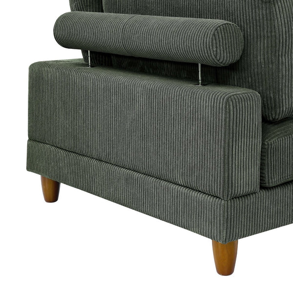 English Elm Large Corduroy Modular Sectional Sofa with Wooden Legs for Casual Living Rooms Dark Green B2748S00214