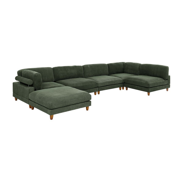 English Elm Large Corduroy Modular Sectional Sofa with Wooden Legs for Casual Living Rooms Dark Green B2748S00214