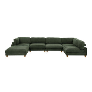 English Elm Large Corduroy Modular Sectional Sofa with Wooden Legs for Casual Living Rooms Dark Green B2748S00214