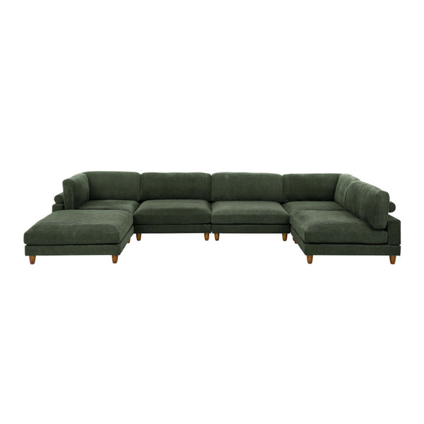 English Elm Large Corduroy Modular Sectional Sofa with Wooden Legs for Casual Living Rooms Dark Green B2748S00214