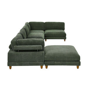 English Elm Large Corduroy Modular Sectional Sofa with Wooden Legs for Casual Living Rooms Dark Green B2748S00214