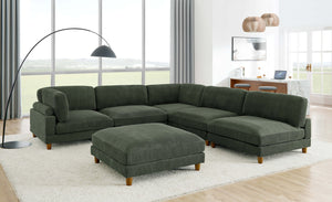English Elm Large Corduroy Modular Sectional Sofa with Wooden Legs for Casual Living Rooms Dark Green B2748S00214
