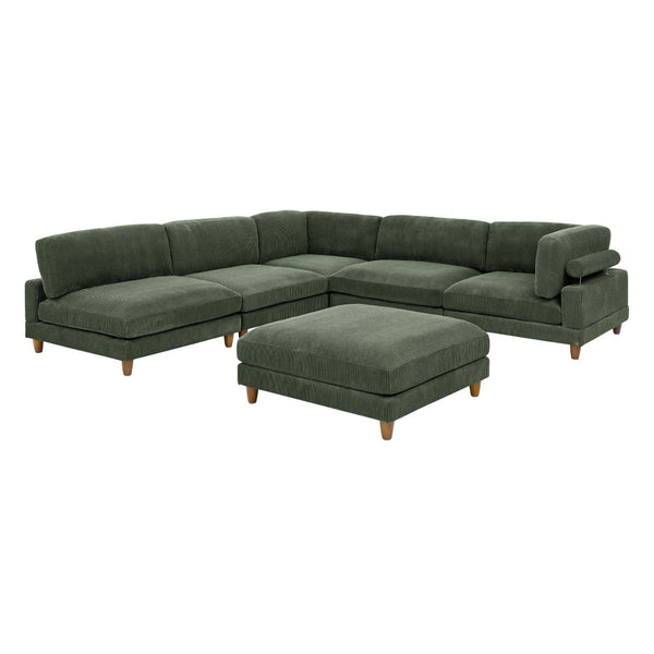 English Elm Large Corduroy Modular Sectional Sofa with Wooden Legs for Casual Living Rooms Dark Green B2748S00214