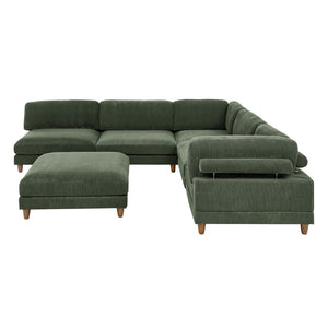 English Elm Large Corduroy Modular Sectional Sofa with Wooden Legs for Casual Living Rooms Dark Green B2748S00214