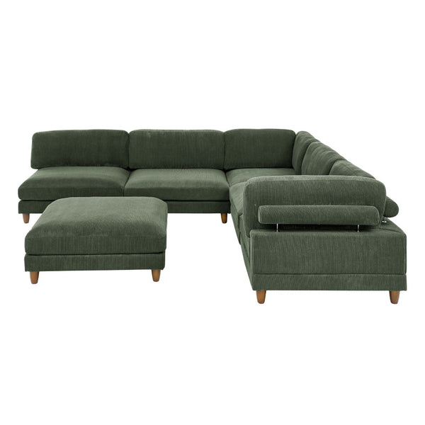 English Elm Large Corduroy Modular Sectional Sofa with Wooden Legs for Casual Living Rooms Dark Green B2748S00214
