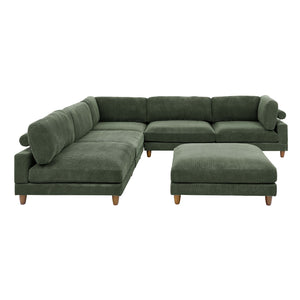 English Elm Large Corduroy Modular Sectional Sofa with Wooden Legs for Casual Living Rooms Dark Green B2748S00214