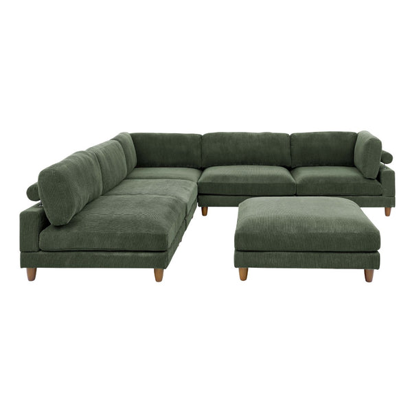 English Elm Large Corduroy Modular Sectional Sofa with Wooden Legs for Casual Living Rooms Dark Green B2748S00214