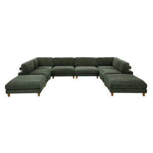 English Elm Large Corduroy Modular Sectional Sofa with Wooden Legs Mid-century Living Room Seating Dark Green B2748S00215