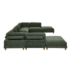 English Elm Large Corduroy Modular Sectional Sofa with Wooden Legs Mid-century Living Room Seating Dark Green B2748S00215