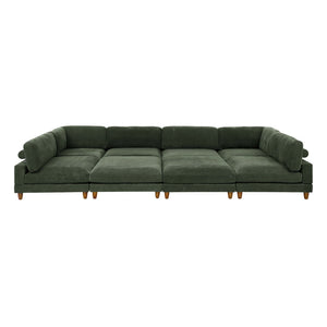 English Elm Large Corduroy Modular Sectional Sofa with Wooden Legs Mid-century Living Room Seating Dark Green B2748S00215