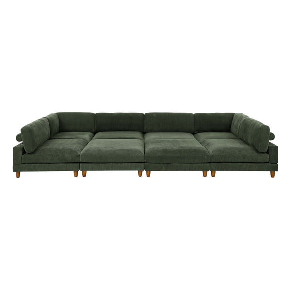 English Elm Large Corduroy Modular Sectional Sofa with Wooden Legs Mid-century Living Room Seating Dark Green B2748S00215