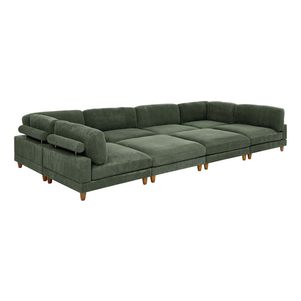 English Elm Large Corduroy Modular Sectional Sofa with Wooden Legs Mid-century Living Room Seating Dark Green B2748S00215