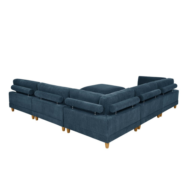 English Elm Large Corduroy Modular Sectional Sofa with Wooden Legs for Casual Living Rooms Dark Blue B2748S00216