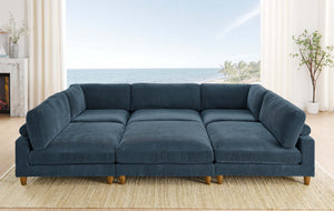 English Elm Large Corduroy Modular Sectional Sofa with Wooden Legs for Casual Living Rooms Dark Blue B2748S00216