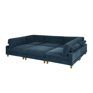 English Elm Large Corduroy Modular Sectional Sofa with Wooden Legs for Casual Living Rooms Dark Blue B2748S00216