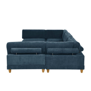 English Elm Large Corduroy Modular Sectional Sofa with Wooden Legs for Casual Living Rooms Dark Blue B2748S00216