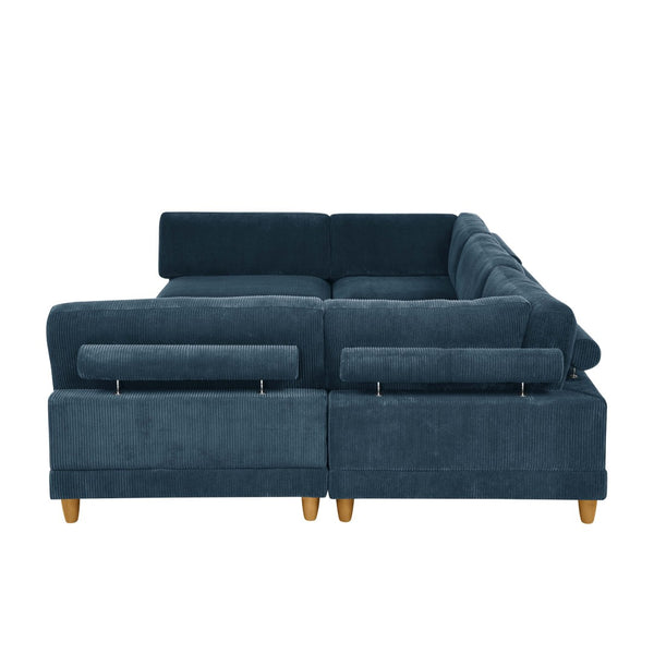 English Elm Large Corduroy Modular Sectional Sofa with Wooden Legs for Casual Living Rooms Dark Blue B2748S00216
