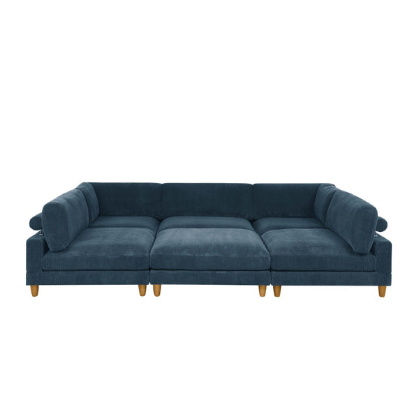 English Elm Large Corduroy Modular Sectional Sofa with Wooden Legs for Casual Living Rooms Dark Blue B2748S00216