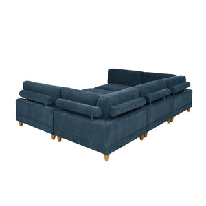 English Elm Large Corduroy Modular Sectional Sofa with Wooden Legs for Casual Living Rooms Dark Blue B2748S00216