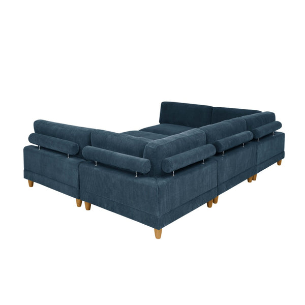 English Elm Large Corduroy Modular Sectional Sofa with Wooden Legs for Casual Living Rooms Dark Blue B2748S00216