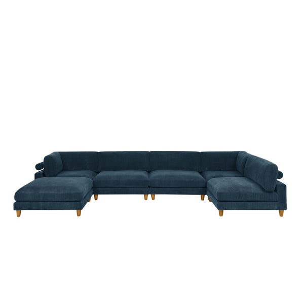 English Elm Large Corduroy Modular Sectional Sofa with Wooden Legs for Casual Living Rooms Dark Blue B2748S00216