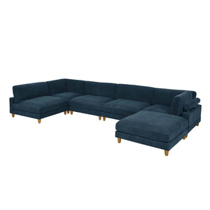 English Elm Large Corduroy Modular Sectional Sofa with Wooden Legs for Casual Living Rooms Dark Blue B2748S00216