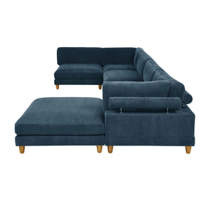 English Elm Large Corduroy Modular Sectional Sofa with Wooden Legs for Casual Living Rooms Dark Blue B2748S00216