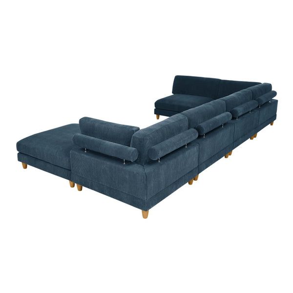 English Elm Large Corduroy Modular Sectional Sofa with Wooden Legs for Casual Living Rooms Dark Blue B2748S00216