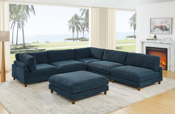 English Elm Large Corduroy Modular Sectional Sofa with Wooden Legs for Casual Living Rooms Dark Blue B2748S00216